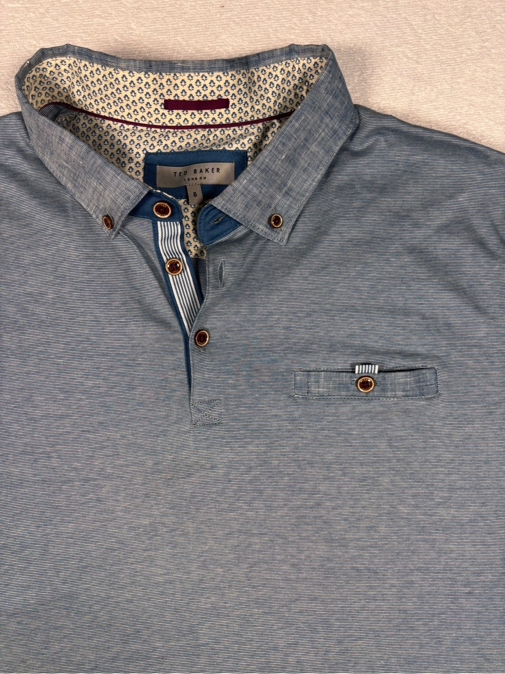 Ted Baker Men's Blue and White Striped Polo with Contrast Trim
